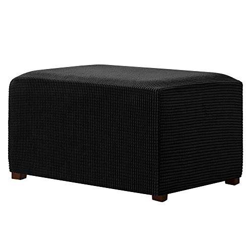 Chun Yi Stretch Ottoman Slipcover Rectangle Storage Stool Cover With Elastic Bottom, Checks Spandex Jacquard Fabric (X-Large, Black) #TOP13