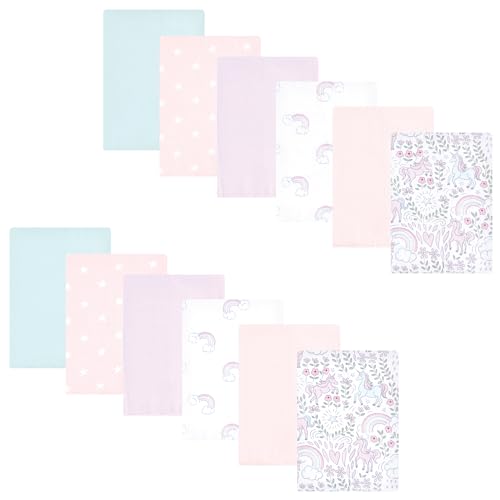 Image of Hudson Baby Unisex Baby Flannel Burp Cloth 12pk, Dreamy Unicorn, One Size