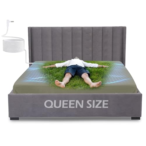 Reaeng Fitted Grounding Sheets for Earthing Improved Sleep, Grounding Blanket Sleeping Aid, Grounding Bed Sheets Conductive Pad Silver Fiber with Ground to Earth Cable (Green, Queen 60x80x15inch)