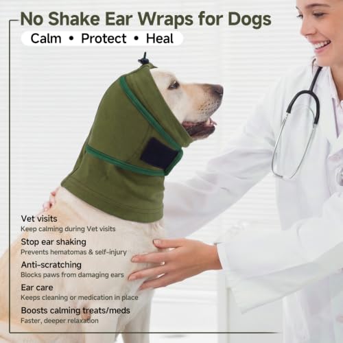 Image of Nanaki Dog Ear Muffs for Fireworks & Thunderstorm, Dog Ear Covers for Bath | Soft, Grooming, Head Wrap For Ear Hematoma for Vet Visit, Adjustable Quiet Ears for Dogs Noise Protection for Vacuum, Green L