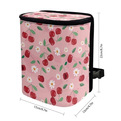 Image of Car Trash Can with Lid - Leak-Proof Garbage Bin, Hanging Waste Basket, Interior Organizer Bag, Cherry Daisy