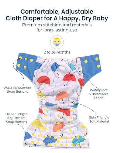 Image of POLKA TOTS Reusable Cloth Diapers for Babies | Adjustable Leak-Proof Cotton Nappies | High Absorbent & Washable Diaper with Leak-Proof Cover & 5-Layer Bamboo Charcoal Insert for Newborns (0-24 Months)