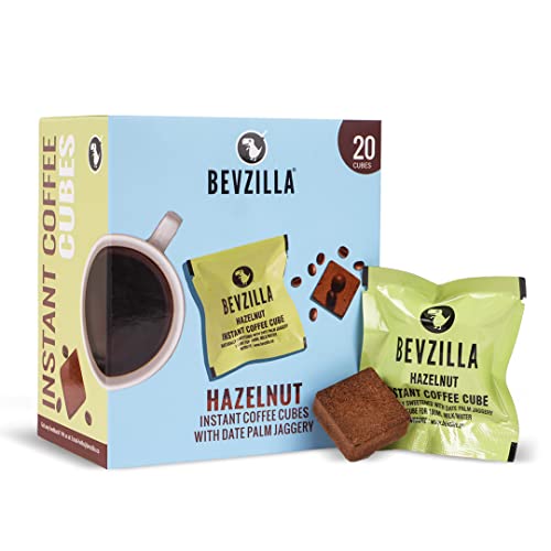 Bevzilla 20 Hazelnut Flavour Instant Coffee Cubes | Made with Date Palm Jaggery & Arabica Beans | No Refined Sugar | No Preservatives | Coffee Premix with Real Ingredients| Enjoy Hot & Cold