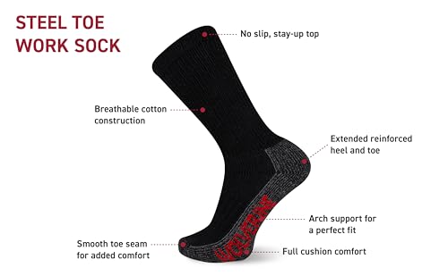 Wolverine Men's Steel Toe Cotton Work Boot Crew Socks with Durable Cushioning (2 Pairs)4