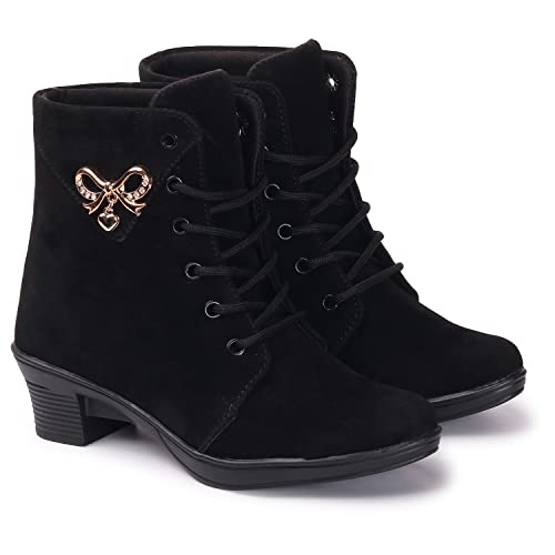 Image of KRAFTER Women's And Girls Classic Winter Suede velvet High heel Boots Casual, Outdoor and Holiday Outings