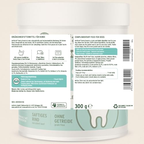 AniForte Denta Snack für Hunde 300g - natürliche Zahnpflege, gegen Hund Mundgeruch, Hundeleckerli für gesunde Zähne & Vorbeugung, Mundhygiene Zahnpflegesnacks getreidefrei