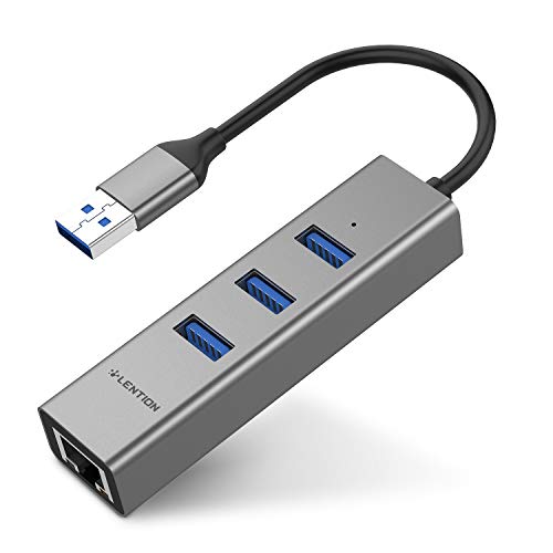 LENTION 3-Port USB 3.0 Hub with Gigabit Ethernet Network RJ45 LAN Adapter Compatible for MacBook Air/Pro (Previous Generation), iMac, Surface, Chromebook, More Type A Laptops - Ultra Slim (Space Gray)