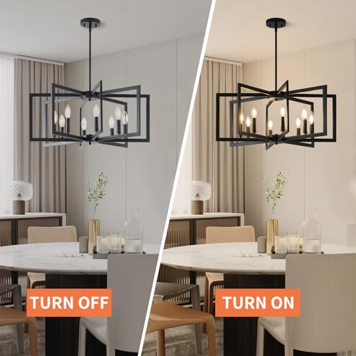 Black Chandelier for Dining Room, 8-Light Kitchen Chandelier Light Fixture Modern Metal Industrial Large Chandeliers for Farmhouse Entryway Living Room (E12 Bulbs Not Included)