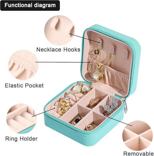 Image of Mini Jewellery Travel Case, PU Leather Organizer Box, Small Portable Jewellery Storage Holder for Womens Rings Earrings Necklaces (Peach-PU Leather Box) (Green)