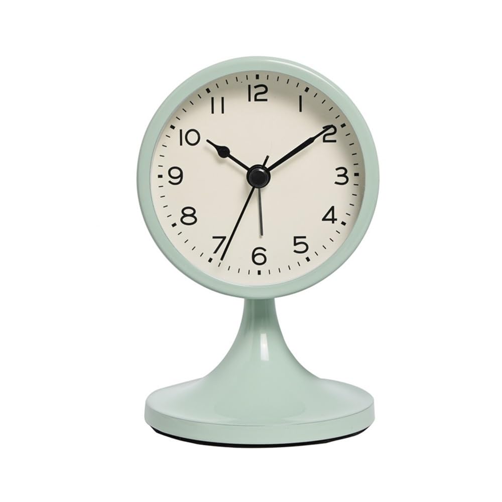 shangguanyun456 Vintage table clock Retro Metal Quartz Alarm Clock Silent Bedside Night Light Desk Home Decoration (Green)