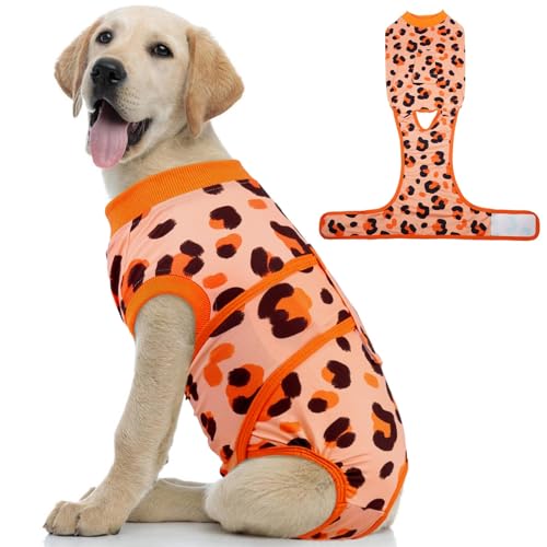 Image of Kuoser Dog Recovery Suit for Dogs After Surgery,Professional Surgical Onesie for Female Male Dogs Spay Neuter,Soft Dog Surgery Suit Bodysuit for Abdominal Wounds Skin Disease,Orange L
