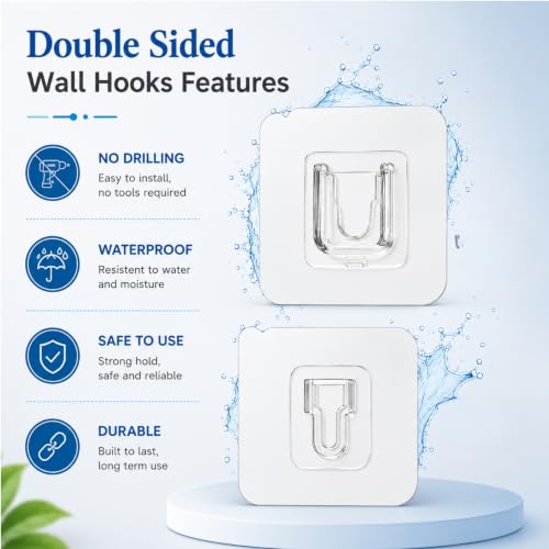 Image of KONVIO NEER Double Sided Self Adhesive Wall Hooks - 10 Pack Heavy Duty Male Female Wall Mount Hooks without Drilling, Transparent Sticker Hooks for WiFi Router, Socket Box, Kitchen & Home Organization