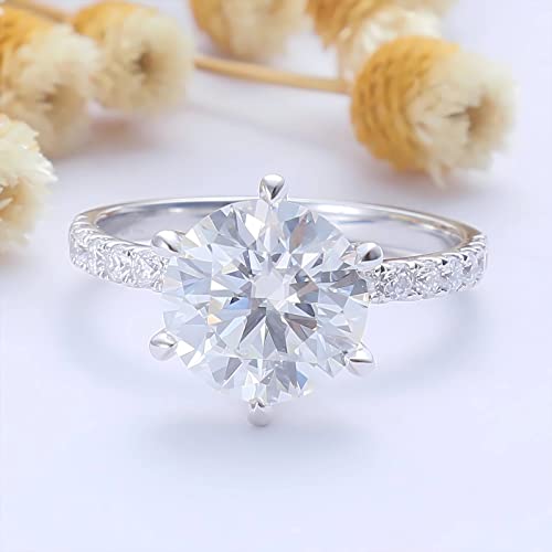 NAOKETEN 4ct Round Cut Moissanite Engagement Ring for Women 10K/14K/18K White/Yellow/Rose Gold Solitaire Simulated Diamond Rings Classic 6 Prong Promise Wedding Rings4