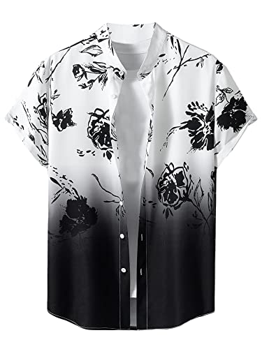 OYOANGLE Men's Casual Short Sleeve Tropical Print Collared Button Down Hawaiian Shirts