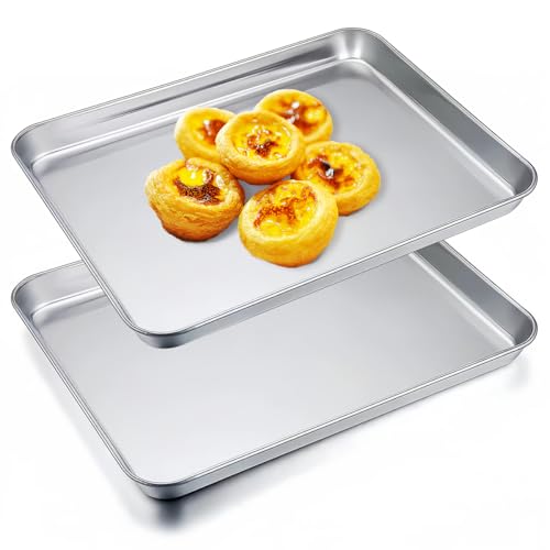Edelstahl Backblech 23.5x17.5x2.5 cm, Edelstahl Ofenblech Kuchenblech, Baking Sheet, Backform Rechteckig, Ungiftig ＆ Gesund, Hochglanzpoliert,...
