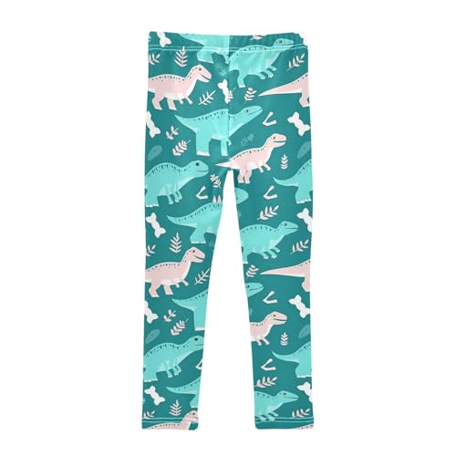 Wusikd Teal Dinosaurs Girls' Leggings Toddler Doodles White Bones Kids Yoga Pants Dance Active Tights 4T2