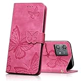 CXTcase Handyhülle für Motorola Edge 40 Neo Hülle,Schutzhülle Flip Hülle für Motorola Edge 40 Neo,PU Leder Magnetische Schmetterlings Lederhülle Tasche für Motorola Edge 40 Neo,Rosenrot