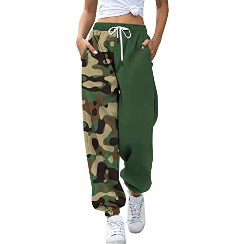 OYZ Pantalones deportivos de fitness de talla grande con cordón para mujer, pantalones deportivos sueltos para entrenamiento, gimnasio, correr, con bolsillos, 2021, Verde Ejército #006, L