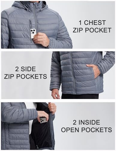 Image of fit space Mens Down Alternative Jacket Quilted Lightweight Packable Padding Coat with Detachable Hood