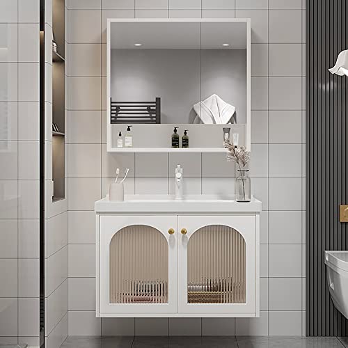 Mobile da bagno sospeso con lavabo e specchio, design salvaspazio per bagno compatto