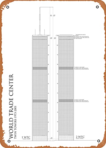 Twin Towers WTC Blueprints Real World Retro Vintage Cartel decorativo de metal de 20,3 x 30,5 cm