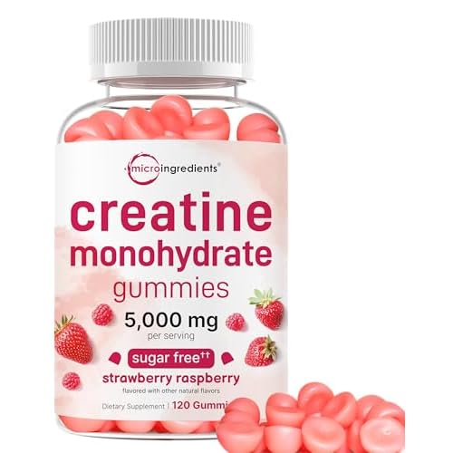 Creatine Monohydrate Gummies 5,000mg Per Serving, 120 Count | Sugar Free Strawberry Raspberry Flavored | Creatine for Women & Men | Pre Workout + Muscle Strength & Recovery Support | Non-GMO