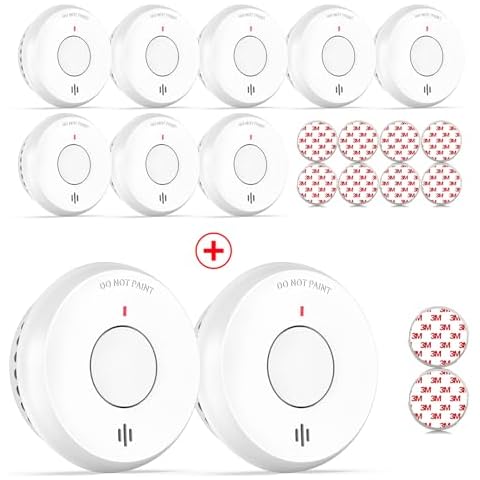 Ecoey Wireless Interconnectable Smoke Alarm with Built-in Lithium Battery FJ111-B-H61 8 Pcs + 2 Pcs Cover