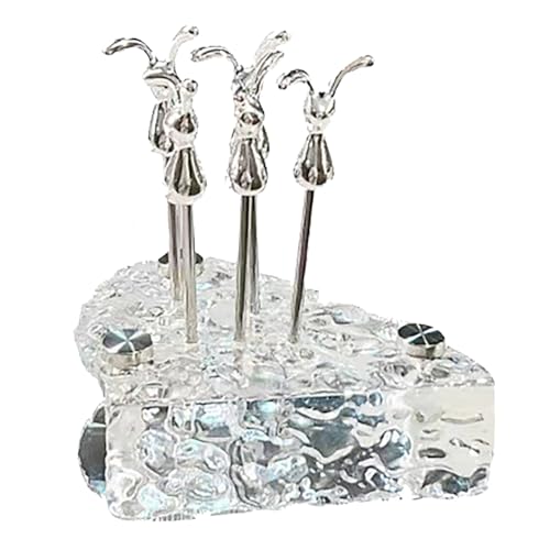 Sunicon 6Pcs Rabbit Shape Fruit Fork Set, Stainless Steel Fruit Stick Small Dessert Cake Fork with Base, Fruit Forks Salad Forks Food Picks for Easter Party Favors Cake Dessert