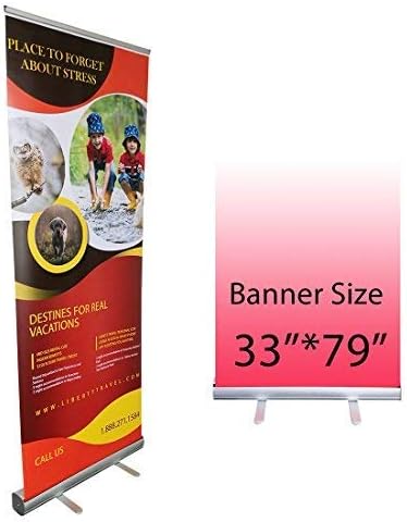 HAITIAN Aluminum Retractable Banner Stand 33x79 for Conference & Trade Show, Fixed Banner Size 33 x 79 Inches, Banner Does Not Included, Packed in A Padded Carrying Bag