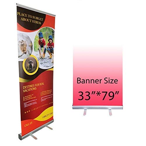 HAITIAN Aluminum Retractable Banner Stand 33x79 for Conference & Trade Show, Fixed Banner Size 33 x 79 Inches, Banner Does Not Included, Packed in A Padded Carrying Bag