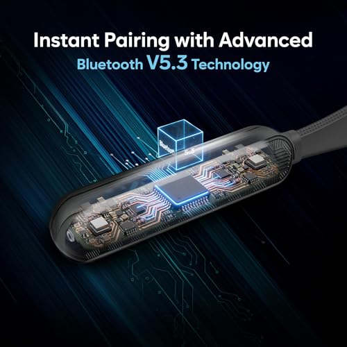 Image of Earphone Neckband Bluetooth 5.3 with 20+Hrs Playtime, 10mm Dynamic Driver, Type C Charging, Voice Assistant Bluetooth Neckband Headphone - Black
