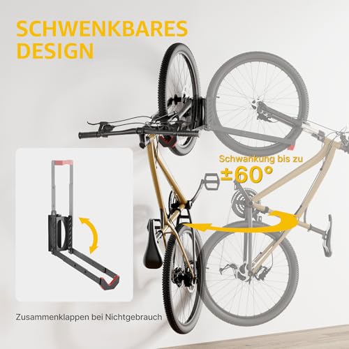monTEK Schwenkbare Fahrrad Wandhalterung, Fahrradhalterung Wand ohne schweres Heben, platzsparender Fahrradständer für die Garage, einfaches Einhängen und Aushängen, kann bis zu 35 kg halten, 2 Stück