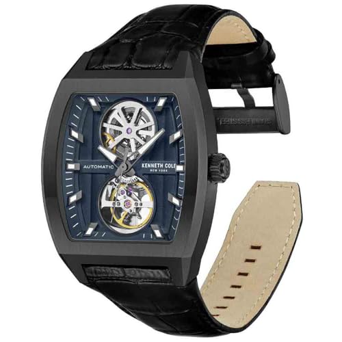 Image of Kenneth Cole Blue Dial Automatic Leather Strap Watch for Men