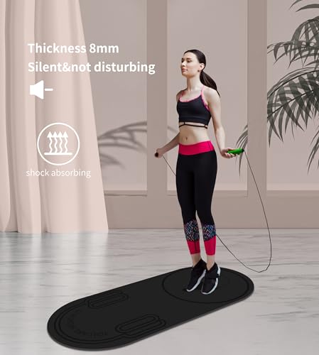 Image of Non-Slip Jump Rope Mat Shock Absorption Rope Skipping Mat for Adults & Children Home Indoor Workout Exercise Mat (Black)