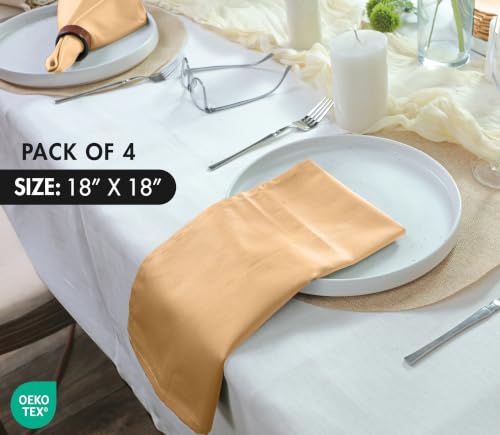 Image of Ruvanti Cloth Napkins Set of 4, Cotton Enrich 18 inchx18 inch - Ivory Gold