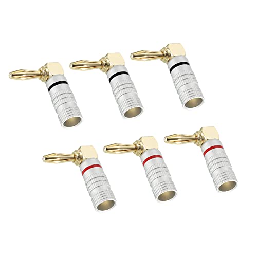 PATIKIL Banana Plugs 90 Degree Speaker Banana Plugs Closed Screw Type 4mm Gold-Plated Copper Red Black for Speaker Wires Sound Systems