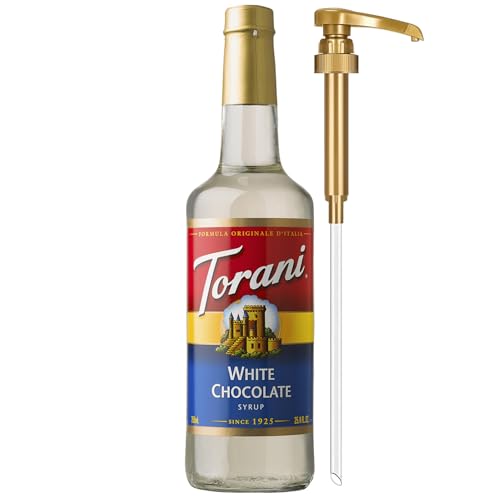 Image of Torani Coffee Syrup, White Chocolate Flavored Syrup for Drinks, Glass Bottle with Pump Included, 25.4 Fl Oz
