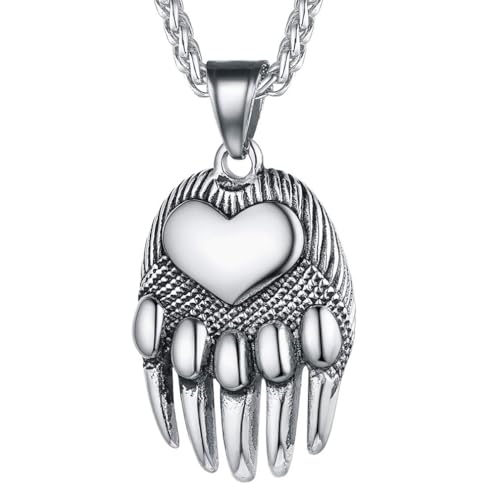 FaithHeart Viking Bear Paw Necklace Stainless Steel Norse Vikings Stuff Jewelry for Men Bear Paw Pendant Neck Chains