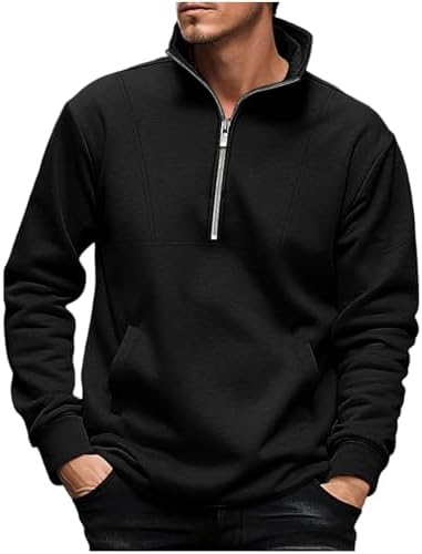 Hoodies for Men Quarter Zip Pullover Cargo Hoodie Jacket Plus Size Fleece Workout Hooded Sweatshirt with Pockets