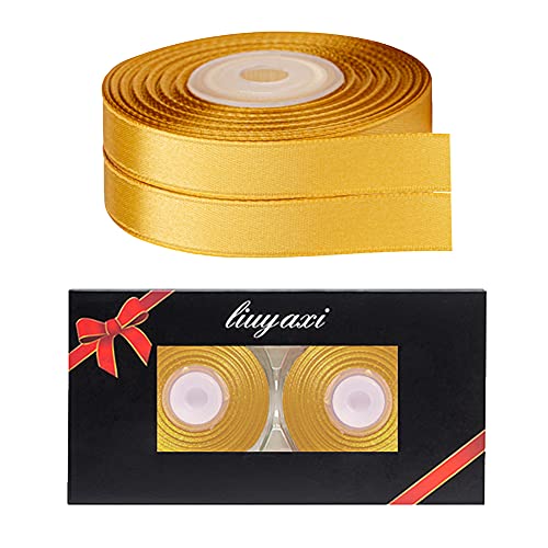 Image of Solid Color Double Faced Yellow Gold Satin Ribbon 1 /2 inch X 50 Yards, Ribbons Perfect for Crafts, Wedding Decor, Bow Making, Sewing, Gift Package Wrapping and More