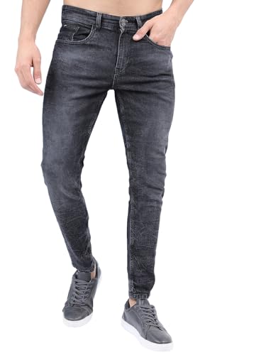 Image of Highlander Mens Tapered Fit Denim Jeans for Man |Jeans Pant Cropped Length|Mid-Rise|Stylish Casual Wear with Stretchable Fabric