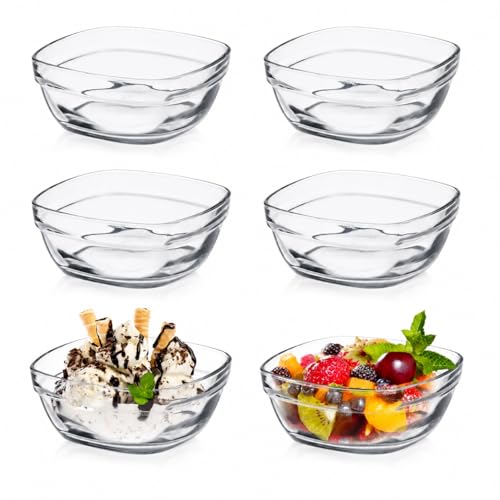 Image of WRINGO Glass Bowl for Kitchen Prep, Dessert, Dips, and Candy Dishes, Cake, Snack Bowl Set of 6 Or Nut Bowl, and Microwave Safe Clear Glass Bowls for Mixing, Storing Size 4.5 Inch