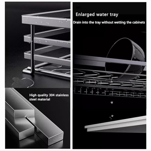 Stainless Steel Wire Basket Pull Out Storage Organizer with Drain Pan, Sliding Cabinet Organizer w/Damping Guide, for Kitchen Cupboard Slide Out Pan Lid Cookware Organizer - Image 3