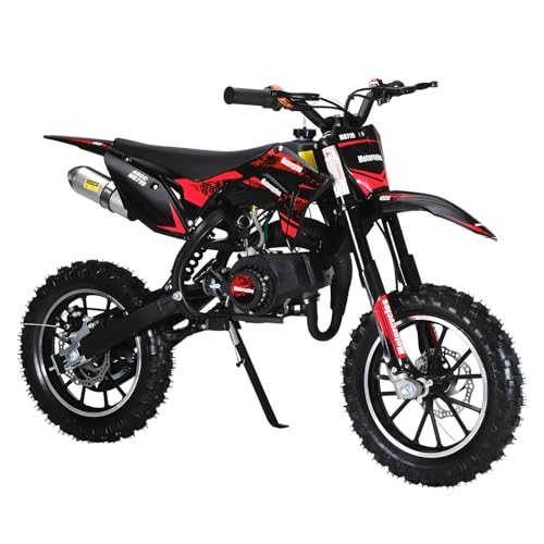 NEREIDS NET 50cc 2-Stroke Pro-Level Kids Dirt Bike | 330LBS Heavy Duty Gas Motorcycle w/Hydraulic Disc Brakes & Suspension | 25MPH Off-Road Beast | CPC Motocross Bike with 3X Durable Alloy Frame Red