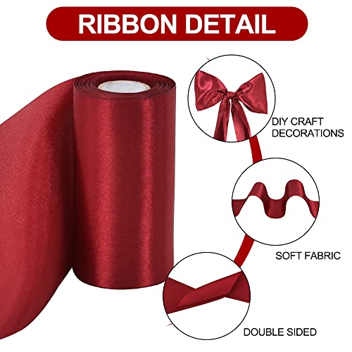 TONIFUL Wide satin ribbon-for Gift Wrapping Christmas Tree Halloween Thanksgiving Wedding Car Chair Pageant Sashes Grand Opening Festival Party Decor-Claret Ribbon-4 Inch x 11 Yards - Image 3
