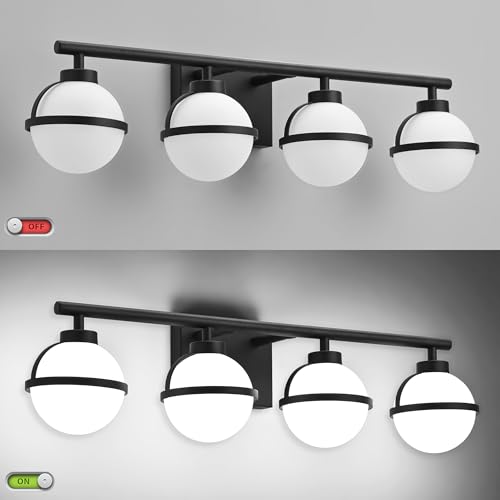Image of SOLFART 4 Lights Bathroom Lights Over Mirror Vanity Lights for Bathroom Vintage Bathroom Light Fixtures Over Mirror Black Vanity Lighting Mirror Lights