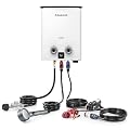 GASLAND Goshower G5 Pro Outdoor Propane Tankless Water Heater 1.32GPM, Portable Gas Water heater with Pump & Pipe Strainer for Off Grid, Ultra Slim Portable Hot Water Heater, 5L, 34,000 BTU