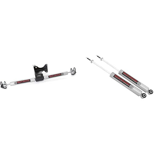 Rough Country N3 Dual Steering Stabilizer for 05-22 Ford Super Duty - 8749130 & 2-4.5" N3 Front Shock Absorbers for 05-22 Ford F-250/F-350-23161_H