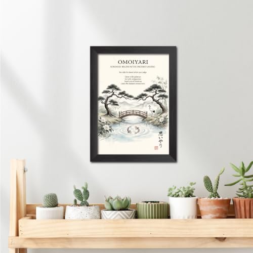 Image of TenorArts Japanese Philosophical Quotes Photo Frame Painting, Omoiyari Poster Framed Wall Hanging Decor Paintings For Bedroom Living Room Home and Cafe, Minimal Drawing Framed Posters for Decorations (9x12 inches)