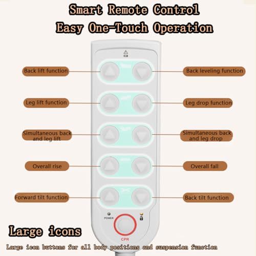 Premium Medizinische Betten mit 5 Funktionen für Zuhause mit verstellbarer Höhe, vollelektrische Krankenhausbetten mit leisen Rädern, Matratze, IV-Ständer, 199.6 kg Belastung (212 x 104 x 28-68 cm) – Bild 7